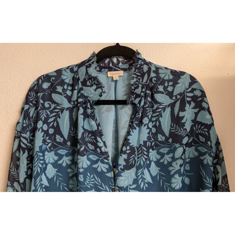Anthropologie Pilcro Tavi Blue Buttondown Floral Blue Viscose Blouse Large - Picture 3 of 14